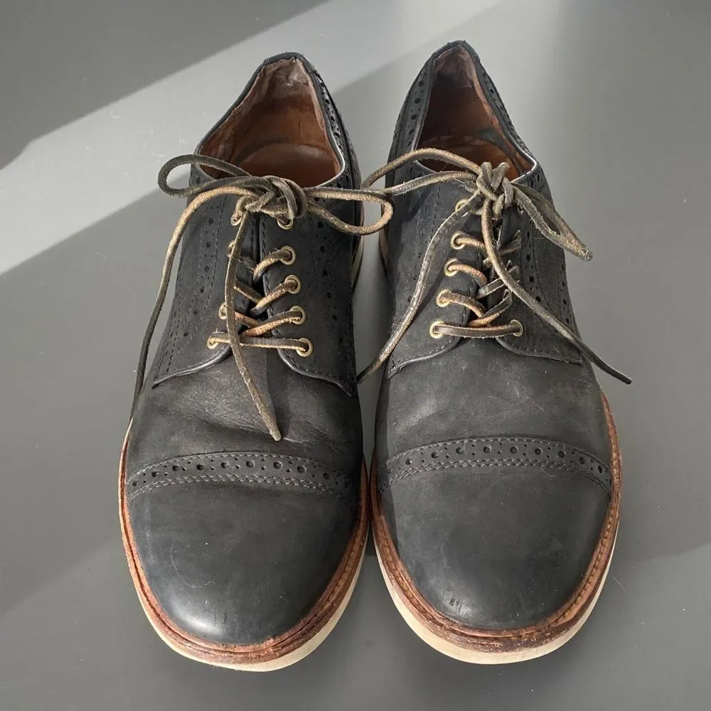 FRYE Shoes Mens 10.5 Joel Brogue Cap Toe Derby Black Leather Oxford Casual Dress